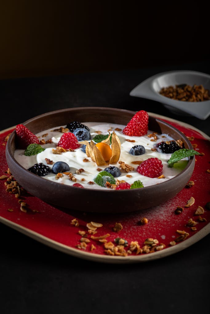 fruit and yogurt bowl with granola