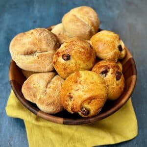 Sweet and savory versions of homemade long-fermented sourdough buns