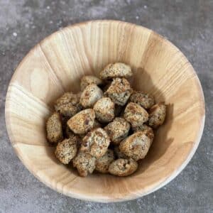 gluten free chickpea almond biscuits served in wooden bowl